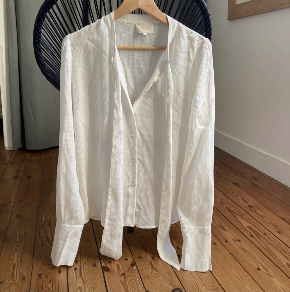 Sezane White Button-Up Blouse with Tie Size 38 / US 6 / M
